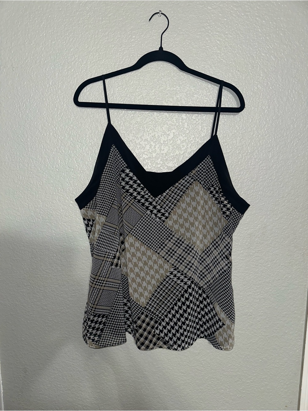 Calvin Klein Black & Beige Patchwork Houndstooth Cami